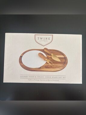 Twine Living Gourmet Wood & Ceramic Cheese Board Set - Brown and White